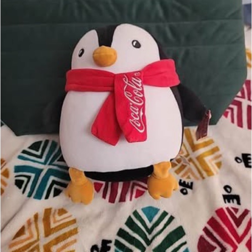 NWT Coca Cola 2012 Black & White Penguin Plush with Red Logo Scarf